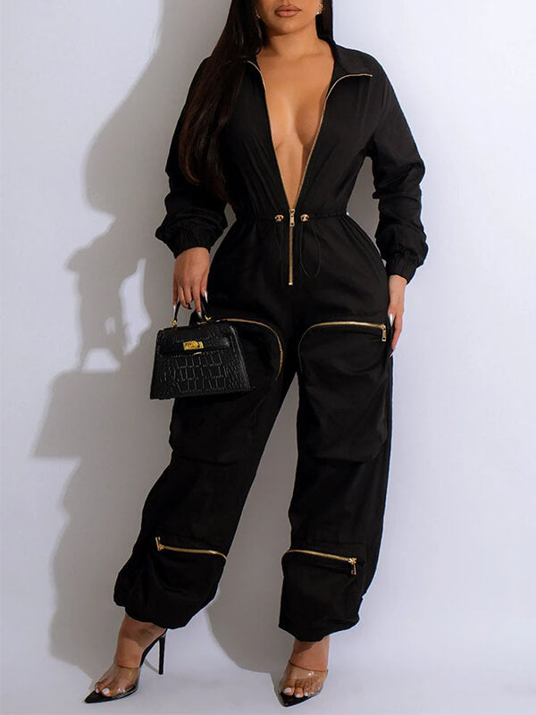 Morchique Zip-Front Cargo Pocket Jumpsuit