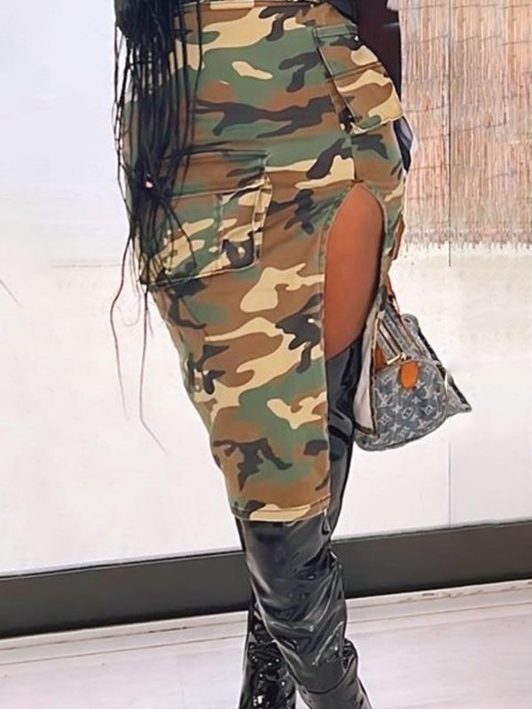 Camo Cargo Slit Skirt