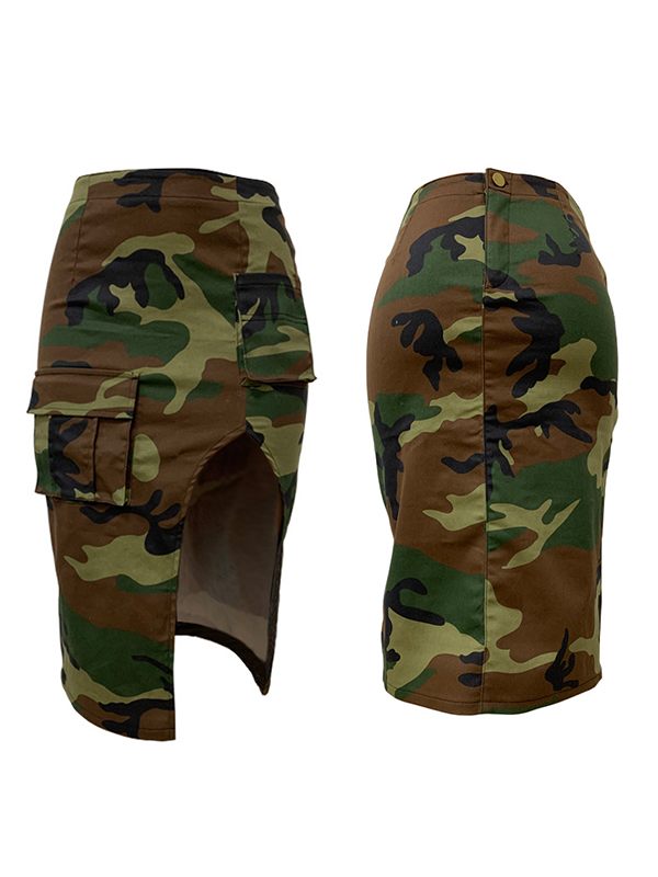 Camo Cargo Slit Skirt