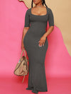 Solid Square-Neck Maxi Dress