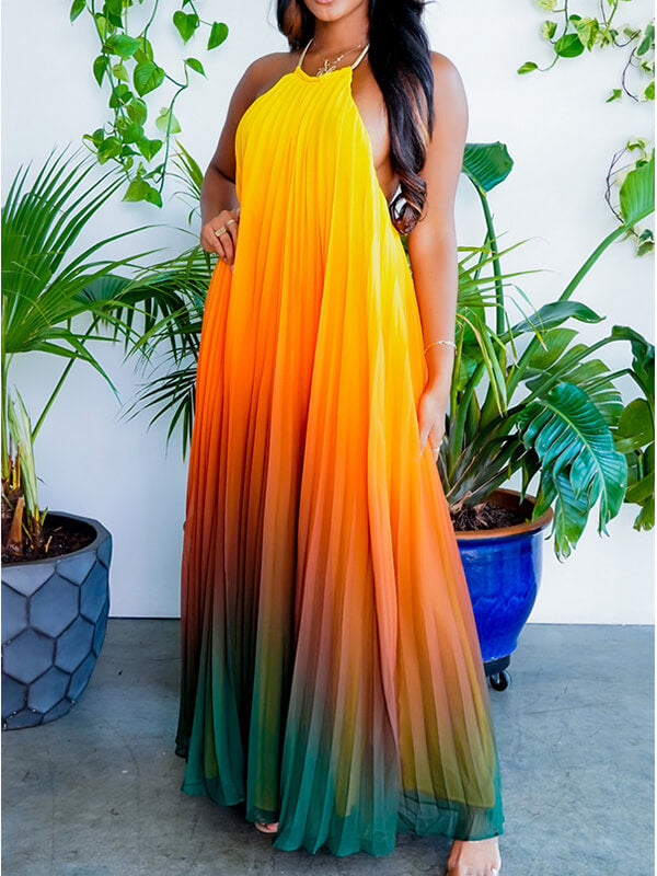 Ombre Pleated Halter Dress