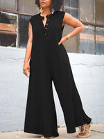 Button-Front Sleeveless Jumpsuit