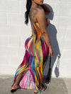 Printed Strapless Slit Dress