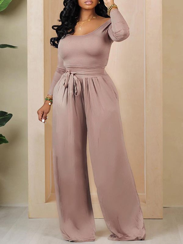 Morchique Solid Boat-Neck Top & Tied Pants Set