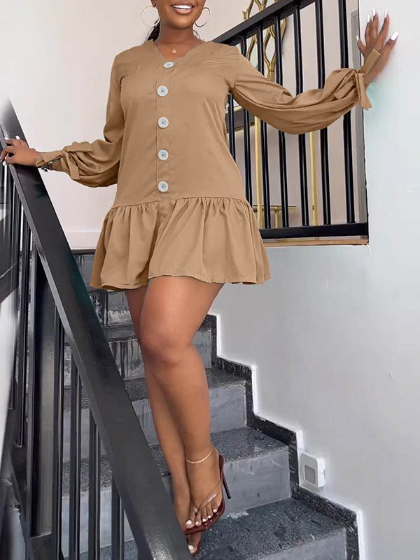 V-Neck Button-Front Dress