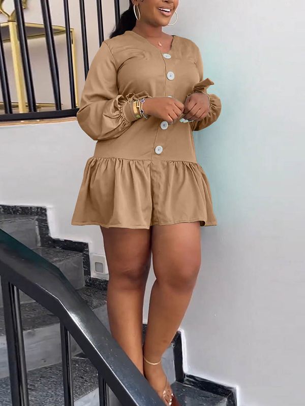 V-Neck Button-Front Dress