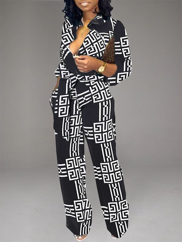 Printed Button-Front Tied Jumpsuit