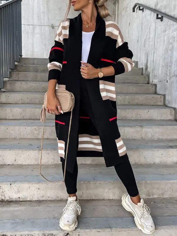 Stripe Open-Front Cardigan