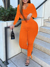 Solid Ribbed Tee & Ruched Pants Set