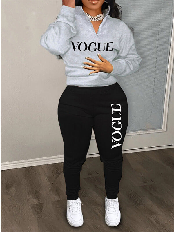 Printed Zip-Front Sweatshirt & Pants Set