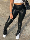 Slit Faux-Leather Pants