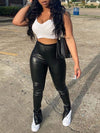 Slit Faux-Leather Pants