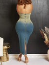 Ombre Strapless Denim Dress