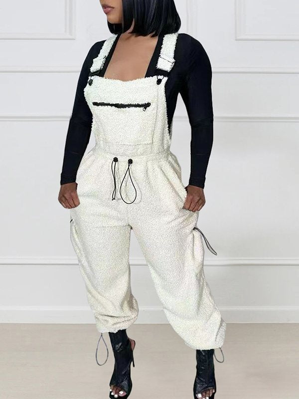 Fuzzy Drawstring Overalls