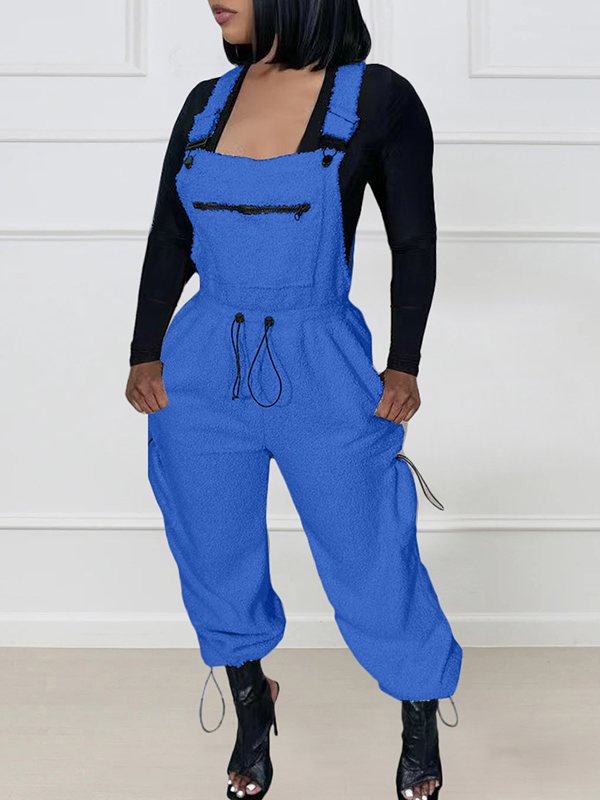Fuzzy Drawstring Overalls