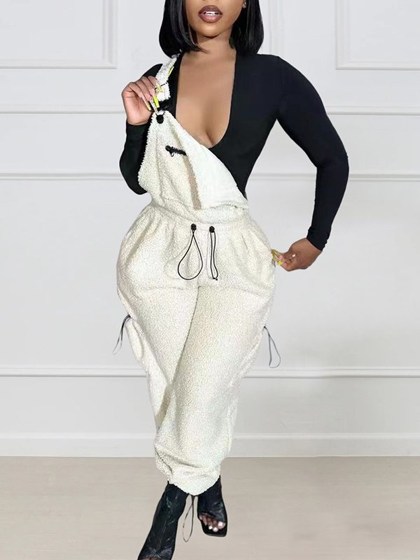 Fuzzy Drawstring Overalls