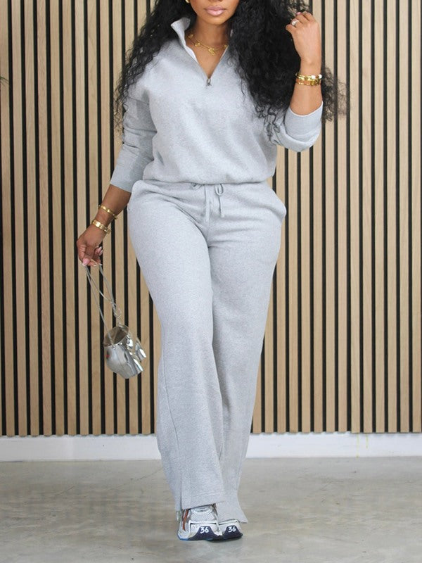 Morchique Solid Zip Sweatshirt & Pants Set