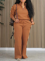 Morchique Solid Zip Sweatshirt & Pants Set