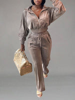Velvet Zip-Front Top & Pants Set