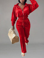 Velvet Zip-Front Top & Pants Set