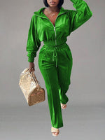 Velvet Zip-Front Top & Pants Set