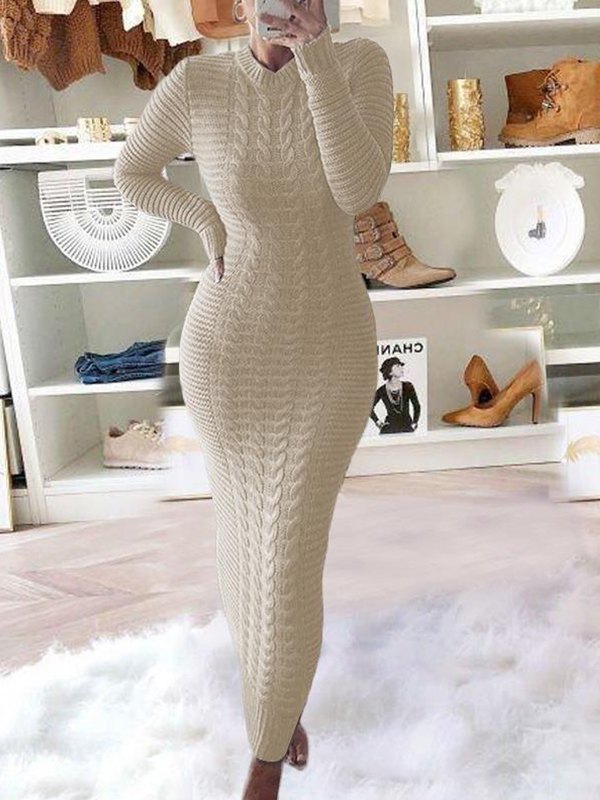 Solid Cable-Knit Dress