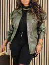 Faux Leather Shirt Jacket