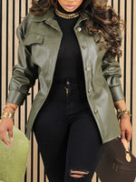 Faux Leather Shirt Jacket