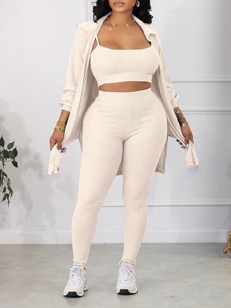 Morchique Solid Ribbed Three-Piece Set