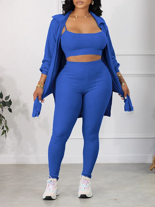 Morchique Solid Ribbed Three-Piece Set