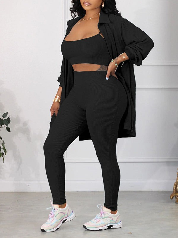 Morchique Solid Ribbed Three-Piece Set