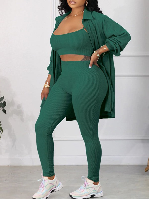 Morchique Solid Ribbed Three-Piece Set