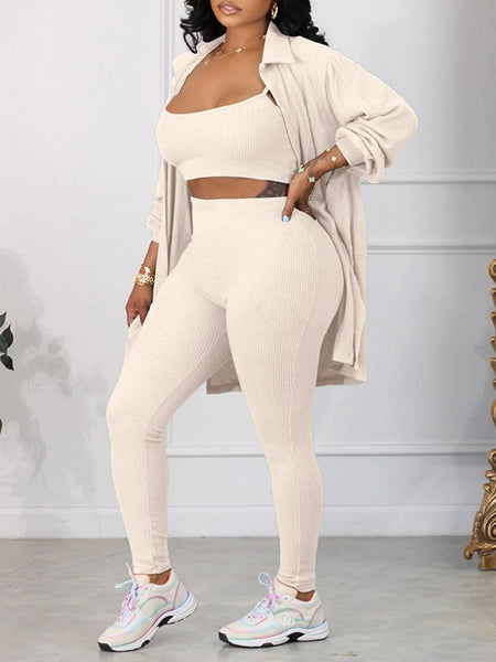 Morchique Solid Ribbed Three-Piece Set