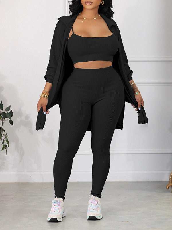 Morchique Solid Ribbed Three-Piece Set