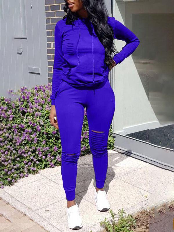 Morchique Ripped Pullover Hoodie & Pants Set