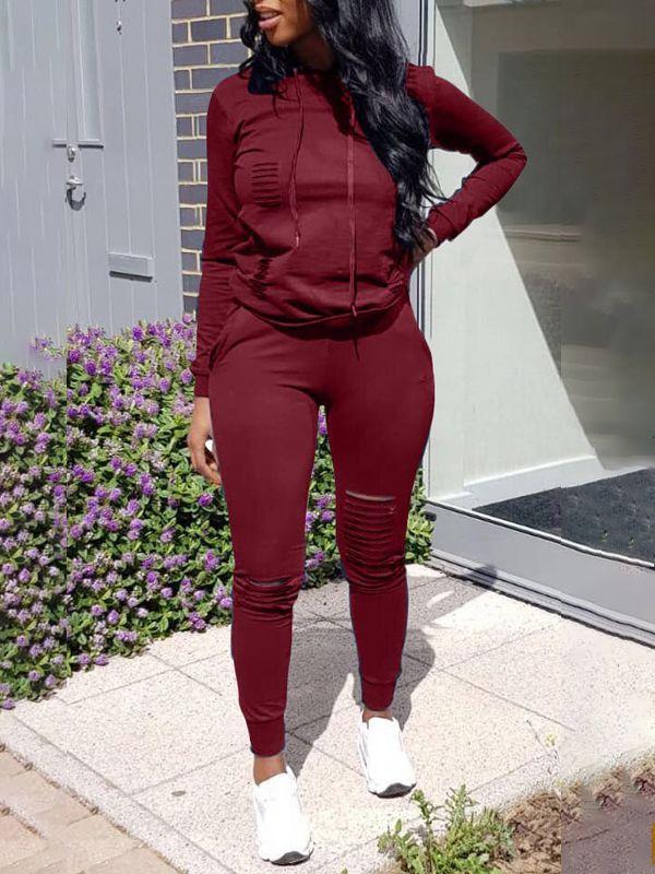 Morchique Ripped Pullover Hoodie & Pants Set