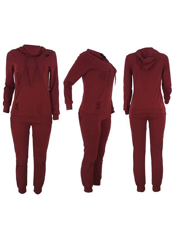 Morchique Ripped Pullover Hoodie & Pants Set
