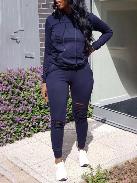 Morchique Ripped Pullover Hoodie & Pants Set