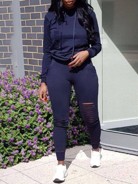 Morchique Ripped Pullover Hoodie & Pants Set