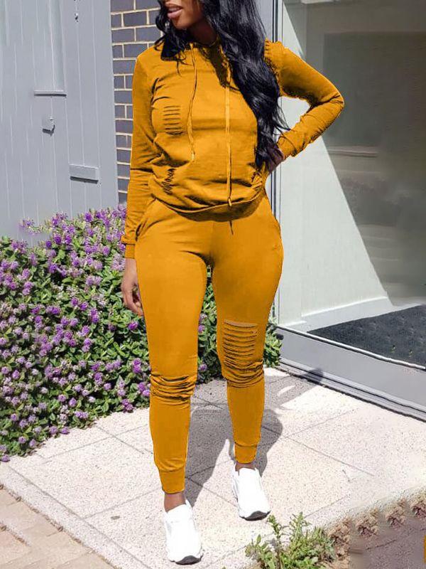 Morchique Ripped Pullover Hoodie & Pants Set