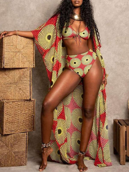 Morchique African Print Bikini With Cover