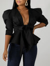 Tied-Front Peplum Blazer