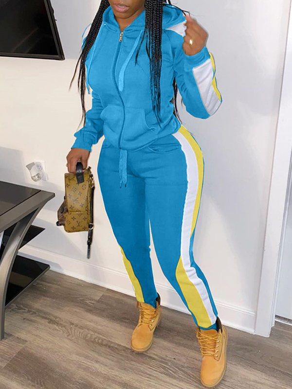 Morchique Colorblock Zip-Front Hoodie & Pants Set