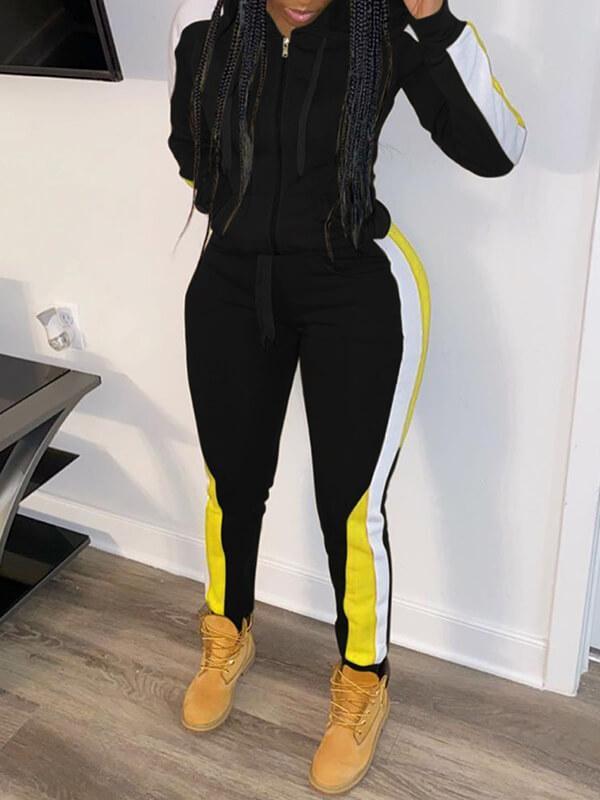 Morchique Colorblock Zip-Front Hoodie & Pants Set