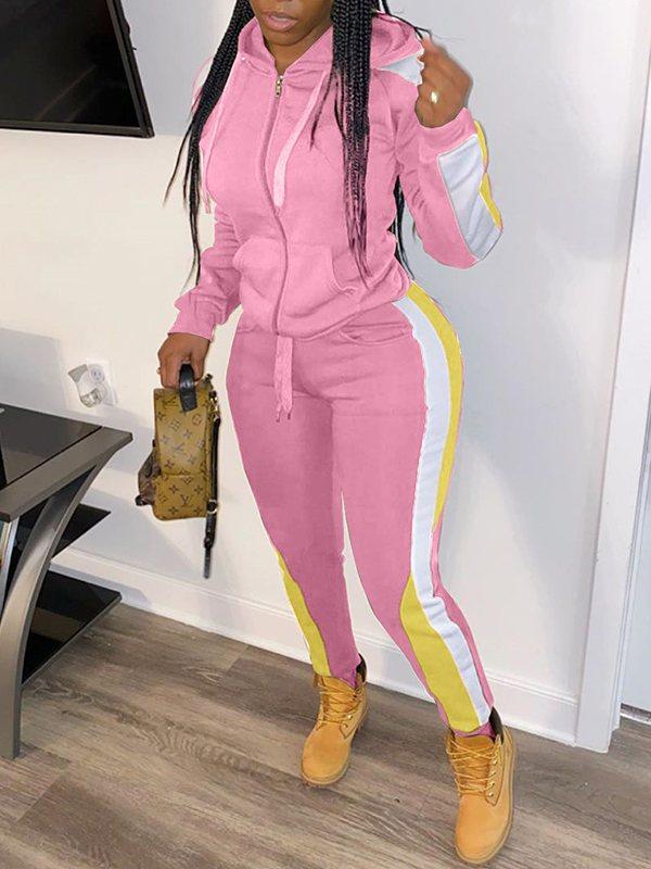 Morchique Colorblock Zip-Front Hoodie & Pants Set