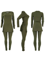Ribbed V-Neck Top & Pants Set