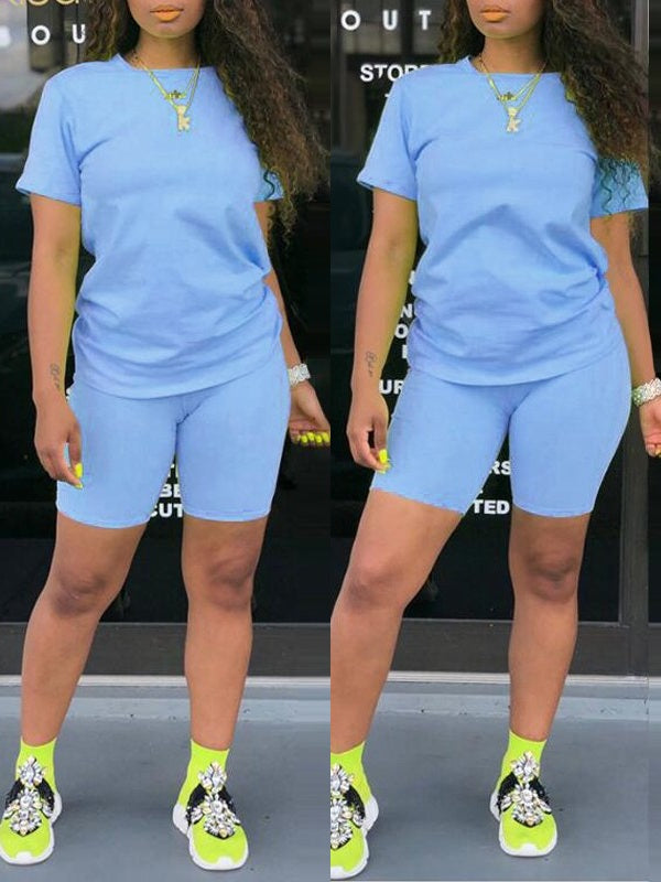 Morchique Solid Tee & Biker Shorts Set