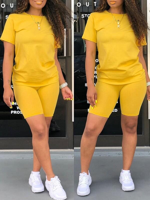 Morchique Solid Tee & Biker Shorts Set