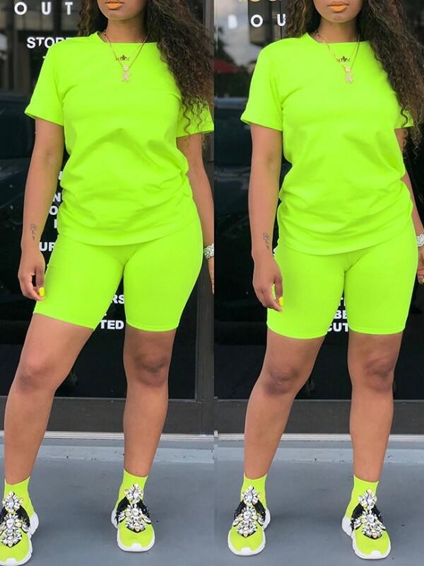 Morchique Solid Tee & Biker Shorts Set