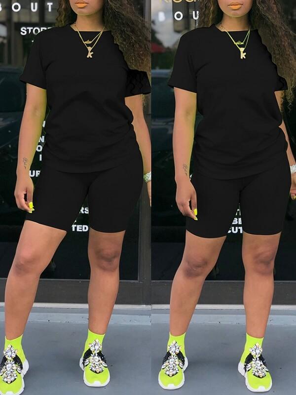 Morchique Solid Tee & Biker Shorts Set